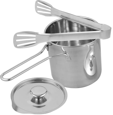 TOBBOMEY Freidora De Acero Inoxidable 304 Mini Pinzas y Tapa, Olla Para Freír Profunda Pequeña Filtro, Kit De Cocina Para Gas y Uso Doméstico