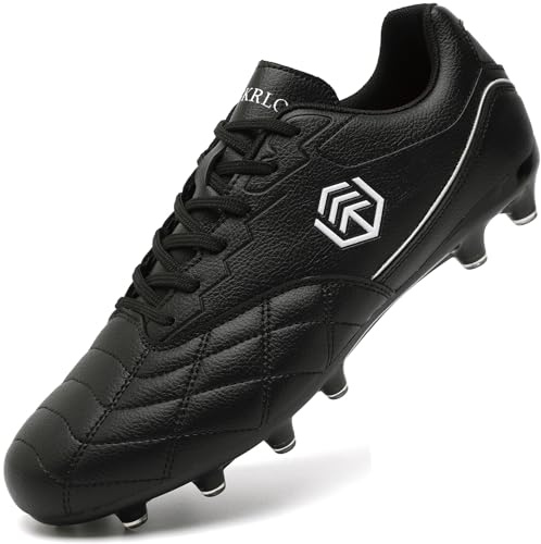 DimaiGlobal Men's Soccer Cleats Firm Ground Soccer Shoes Women's Turf Football Shoes Rugby Boots Outdoor Breathable Athletic Professional Unisex Black