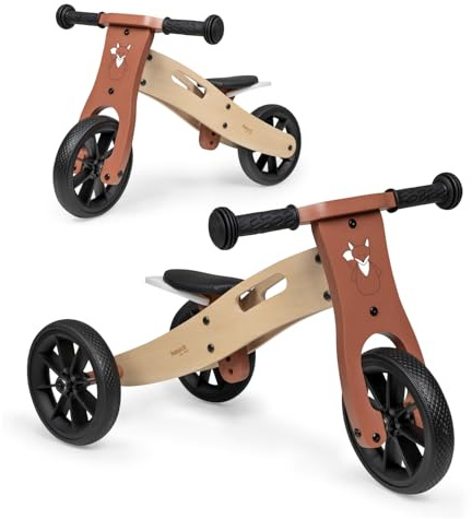 Hauck First Ride Eco, Fuchs - 2 in 1 Holz Dreirad Rutscher & Zweirad Laufrad mit 7,5 Zoll Räder für Kleinkider ab 1 Jahr bis 20 kg, mit Höhenverstellbarem Sattel, Tragegriff, Fox