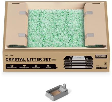PETKIT Kit de Litière pour Chat en Cristal, Compatible avec PUROBOT Crystal Duo, 6X Désodorisante, 99% sans Poussière, Changement en 3 Étapes, Pas de Nettoyage, Vert (4 Pcs)