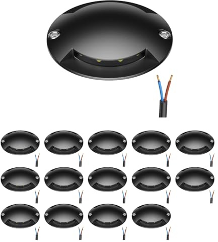 ledscom.de 15 pièces LED lampe de sol, marquage de chemin RUNDA pour l'extérieur, IP67, 2 flammes, anthracite, rond, 70mm Ø, blanc chaud