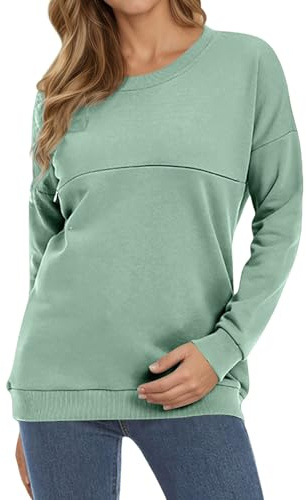 Elegante blusa de maternidad de manga larga para un top de lactancia cómodo con ajuste holgado, ropa casual para, Verde claro., L