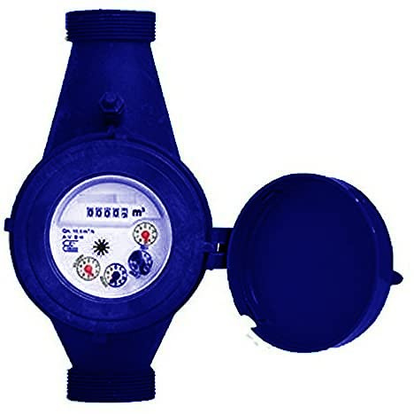 Contador agua 25mm de chorro múltiple esfera nylon/Incluye certificado de Homologación C.E.E. Clase B/Rosca entrada y salida 1 1/4 macho/Caudal máximo 7 m3/h/Racores incluídos
