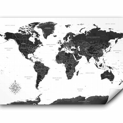 murando Fototapete selbstklebend Weltkarte 343x256cm Foto Tapete Tapetenfolie Möbelfolie Wandverkleidung Wandtapete Motivtapeten Bildtapete Wohnzimmer Schlafzimmer 3d Effekt Landkarte Reise Geographie