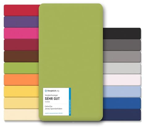 CelinaTex Jersey Spannbettlaken Lucina 90x200-100x200cm grün 100% Baumwolle gekämmt bis 26cm Matratzenhöhe Spannbettbezug, Leintuch, Bettlaken, elastisch, Strech, Oeko-Tex
