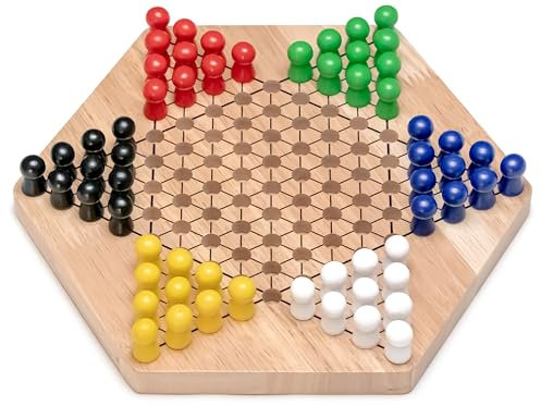 Natureich Holz Halma Spielzeug mit Spielfiguren/Montessori Spiel zur Entwicklung der Logik & Lernen von Abläufen und Formen Gross Natur Senioren & Kinder ab 5 Jahre bunt XXL