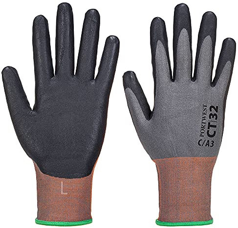 Portwest CT MR18 Micro Foam Nitrile Cut Glove, Size: S, Colour: Grey/Black, CT32G8RS