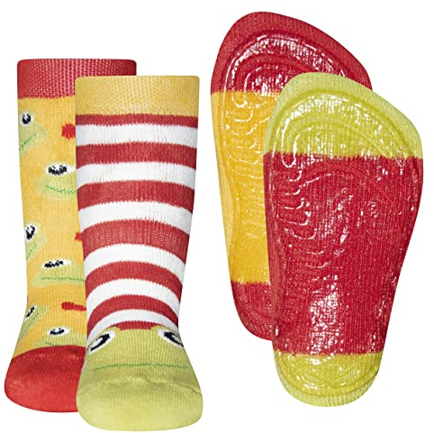 EWERS 2-pack stopper socks with frog motif, socks with non-slip sole for girls, non-slip socks with rubber sole, Made in Europe, 2 pairs of non-slip children's socks, size EU 29-30