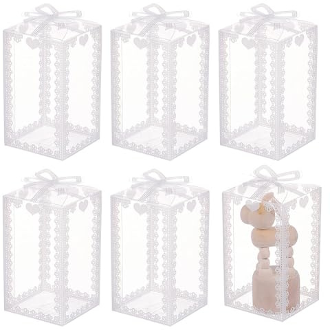 BENECREAT 28 st 10,5 x 6 x 6 cm tydliga bröllopsfavörslådor med Bowknot Rectangle PVC genomskinliga presentförpackningar för chokladgodis alla hjärtans dag presentförpackning