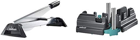 Wolfcraft 6933000 LC 100 Guillotina para Laminado, color Plata, 177 x 580 x 203 mm + 6948200 Caja ingletadora y falsa escuadra 2 en 1, Color Negro