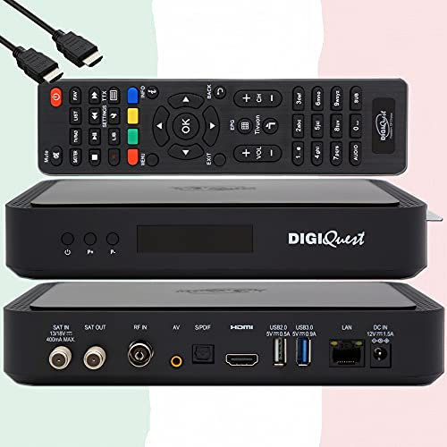 TiVuSat Tarjeta 4K UHD + DIGIQuest Q60 Combo 4K H.265 S2+T2 HEVC Set-Top Box, receptor TiVuSat certificado con tarjeta, reproductor multimedia, WebRadio, USB PVR, EasyMouse HDMI