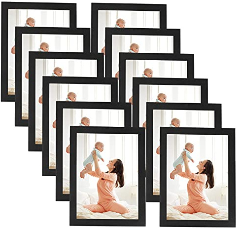 CRUGLA 5x7 Magnetic Picture Frames for Refrigerator 12 Packs, Modified Magnetic Sheet with Self Adhesive Backing, Black 5 by 7 Magnetic Photo Frame Set for Glass Window Door Cubicle