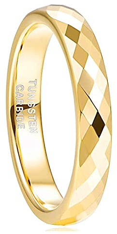 Greenpod 4MM 24K Gold Plated Tungsten Wedding Band for Women Faceted Edge Dome Polished Engagement Rings Size 7