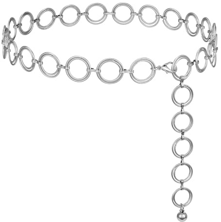WERFORU Chain Belt Ladies Adjustable Waist Chain Party Dress Metal Link Charm O-ring Chain Belt for Women Girls Silver