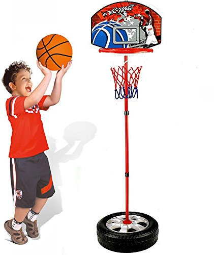 BAKAJI Panier de Basket-Ball à Pied Jouet pour Enfants avec Hauteur réglable jusqu'à 120 cm et Base remplissable Playset Sport d'extérieur Jardin et intérieur Ballon et gonfleur Inclus