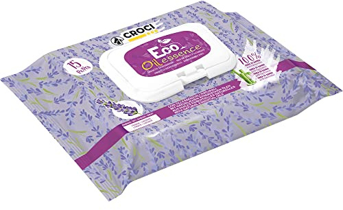Croci – Reinigungstücher für ökologische Hunde, Desinfektionstücher für Hunde und Katzen, 100 % biologisch abbaubarer Bambus, mit aromatherapeutischer Wirkung, mit ätherischen Ölen, Lavendel – 15 Stk