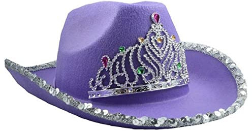 Vepoty Lila cowboyhatt, kristall tiara krona cowgirl hattar icke-vävd blinkande strass keps för vuxna kvinnor flicka kostym fest