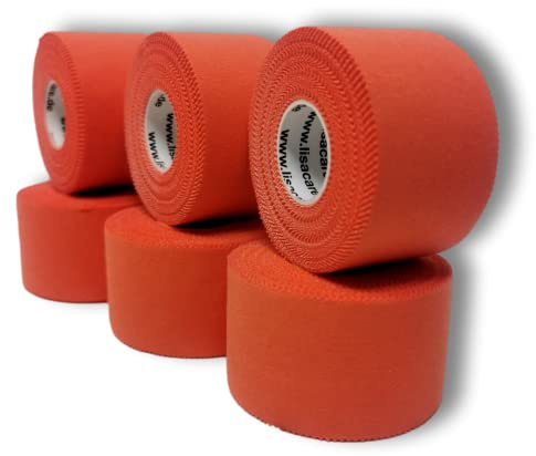 LisaCare Sport Tape - 6 Rollen 3,8cm breit - Sport Tapes - Fußball Tape - Athletic Tape - Tape Sporttape starker Halt & leicht zu reißen - für jede Sportart & Lebenssituation (6er-Set orange)