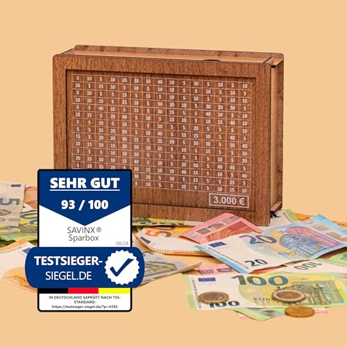 Spardose 3000€ • SparBox: Das Original (6 Größen) • Wiederverwendbar • mit Zahlen zum ankreuzen • Geschenk für Kinder & Erwachsene • FERTIG MONTIERT