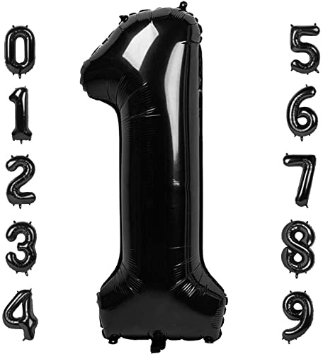 Number Balloons Black 1 Balloon for Birthday Party, One Happy Birthday Decorations, 40 Inch Large One Balloon for 1st Girl Boy Baby Shower 10 11 15 16 18 21 Photo Shoot