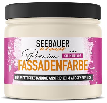 SEEBAUER diy Silikonharz-Fassadenfarbe Beige 300ML für Außen (No. 435 Vanilla Cream) Selbstreinigende Fassadenfarbe mit Lotuseffekt - Geeignet für Putz, Mauerwerk und Beton