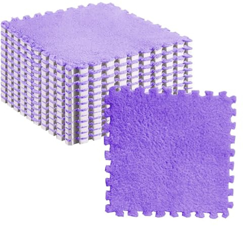 10 Uds. Alfombra de Espuma de Rompecabezas de Felpa de 30x30cm/11,8x11,8 Pulgadas, Alfombra Antideslizante para el Suelo de la Habitación (PURPLE)
