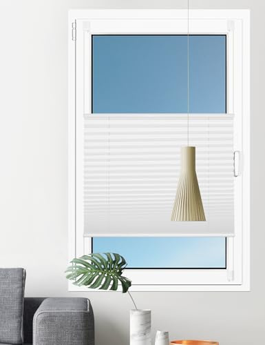 Deco4Me Premium Plissee ohne Bohren (Weiß, 90 x 210 cm) - Blickdicht, ohne Verdunkelung, mit Klemmfix Halterung zum Kleben & Klemmen - Sichtschutz & Sonnenschutz für Balkon