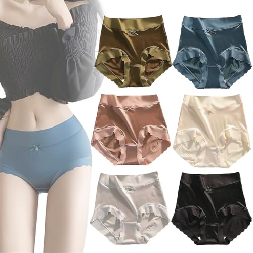 ELDEMA Culottes en Satin de Soie glacée de qualité supérieure pour Femmes, 6 pièces, Taille Haute, Ultra-Fines, Confortables, contrôle du Ventre, Slips façonnants, Culottes sous-vêtements (L)