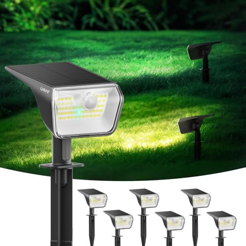 Linkind Spot Solaire avec Detecteur de Mouvement, Lampe Solaire Exterieur Blanc Froid&Chaud, Projecteur Solaire avec Indicateur de Charge, IP67 Étanche Eclairage Solaire Exterieur pour Chemin, 6 pcs