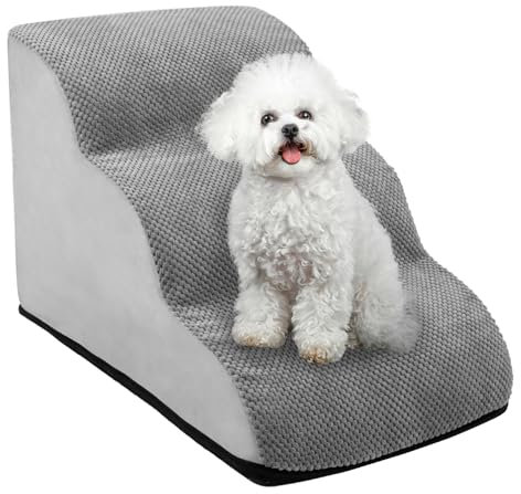 QWORK® Graue Hundetreppe, 3-Stufig, 60x40x40cm, Hochdichtem Schwamm, Abnehmbarem Waschbaren Hundetreppen
