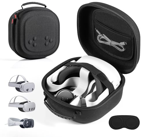 DEVASO Hard Carrying Case for Meta Quest 3S/Quest 3/Vision Pro, VR Gaming Headset and Touch Controllers Accessories Travel Carry Case, Small Hard Shell Storage Case for Apple Vision Pro, Black