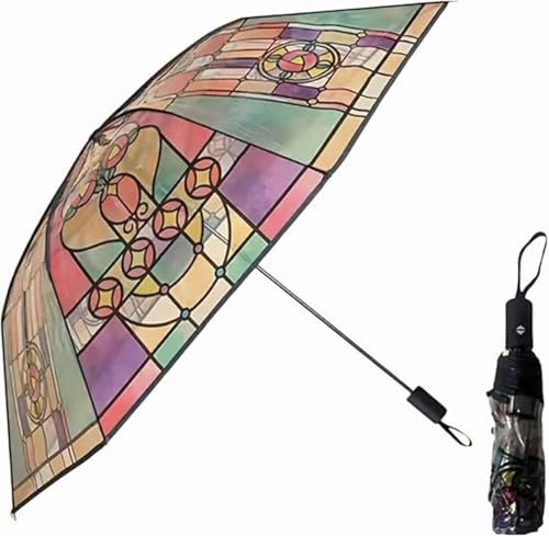 Yjkedfh Parapluie Automatique En Verre Teinté Vintage, Parapluie Transparent En Verre Peint À La Main, Parapluie Pliant Automatique, Parapluie En Verre Teinté Pour Femme Et Fille