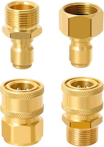 Bamyli 4PCS Pressure Washer Couplers, M22 Quick Connect, Brass Hose Fittings, Pressure Washer Hose Fittings, M22-14mm to 3/8 Quick Release Swivel Fittings (M22-15mm to 3/8)