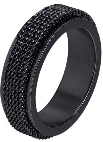 BESPORTBLE Anello Uomo Fidget in Acciaio Inossidabile Anello Antistress Rotante Nero Design Intrecciato Per Ansia e Gioielli Maschili Moda Casual e Party