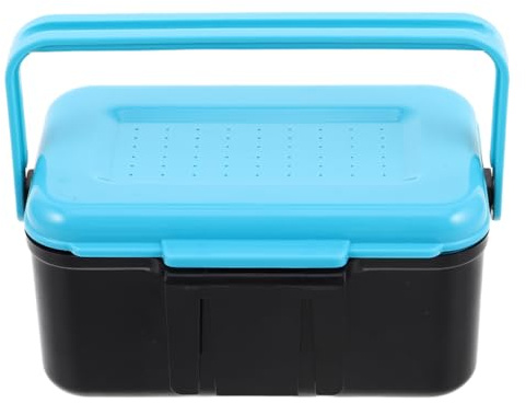 Abaodam Contenedor de cebo de pesca, soporte portátil para cebo de gusano, caja de aparejos, material ABS, mango azul, diseño compacto