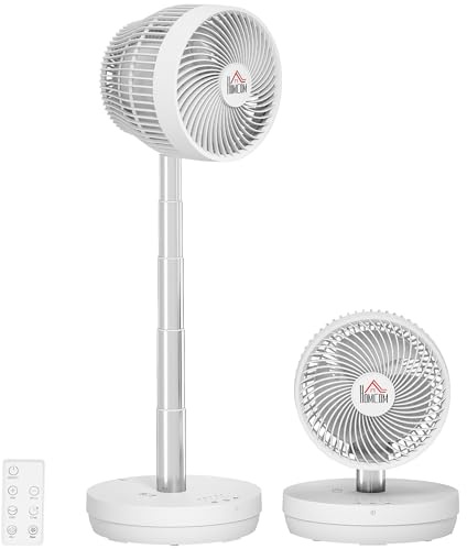 HOMCOM Ventilateur de table portable avec télécommande et batterie rechargeable 3600mAh ventilateur sur pied alimenté par USB inclinaison et hauteur réglables oscillant 10 vitesses minuterie blanc