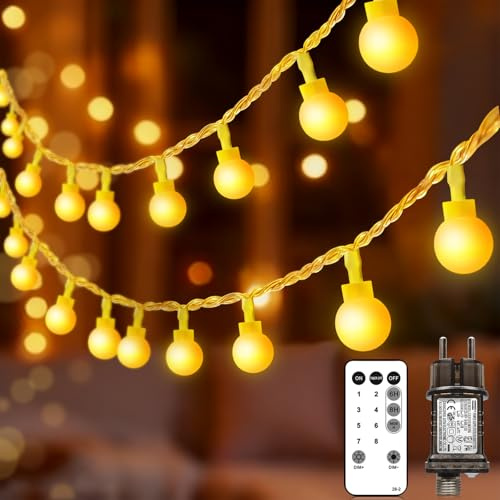 LYNNON 23m 200 LED Lichterkette Kugel Außen mit Stecker Warmweiß Dimmbar Lichterkette Outdoor Wasserdicht 8 Modi für Innen Zimmer Kinderzimmer Balkon Camping Zelt Party Hochzeit Weihnachtsbaum Deko