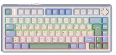 EPOMAKER Aula F75 ISO-ES Teclado Mecánico Inalámbrico para Gaming, 75% Distribución Española con Perilla, Gasket Cremoso, Amortiguación de Sonido, RGB, Hot-Swap, Bluetooth/2.4Ghz (Verde)