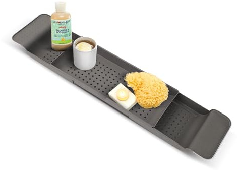 GREENSAPPIRE Bath Rack Trays Adjustable Bathtub Caddy Tray Bathroom Rack Shelf Retractable Bathroom Accessories Board Bathroom Trays for Place Candles Wine Glass Book Phone Pad Holder (Grey)