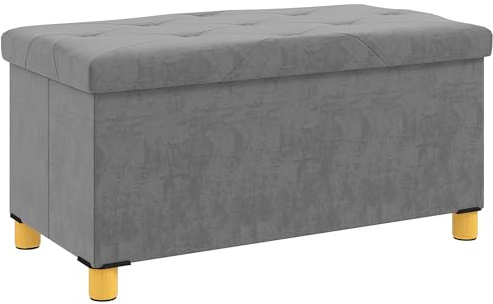 HOMCOM Puff Almacenaje, Banco Almacenaje Plegable, Capacidad de 67 L, 76x38x38 cm, Tapizado en Terciopelo, Baúl de Almacenamiento Dormitorio, Carga 120 kg, para Sala de Estar, Entrada, Gris