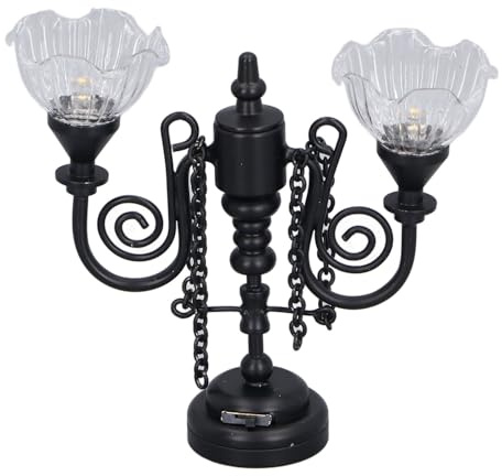 HELEVIA Lámpara de Techo para Casa de Muñecas, Multiusos, Retro, Exquisita Simulación, Innovadora Flor de Doble Cabeza, Escala 1:12, Lámpara de Techo en Miniatura, para el Hogar (Negra)