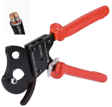 VEVOR Cesoia per Cavi Tagliacavi a Cricchetto Taglierina per Cavi Elettrici Lame in Acciaio Armonico Manici Rivestiti in PVC, Cesoia a Cricchetto per Fili in Rame e Alluminio Durezza Lama 50 HRC