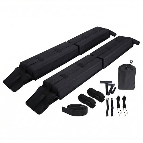 Barras de Techo Suaves Universales para Coche, Baca Portaequipajes Acolchada Plegable con Correas y Ganchos para Kayak, Surf, Esquís y Equipaje
