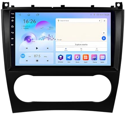 Autorradio de 9 Pulgadas y 2 DIN para Mercedes Benz Clase C W203 W209 (2004-2011), CarPlay, Android 14, Pantalla táctil, cámara de visión Trasera AHD, navegación GPS, Controles en el Volante.