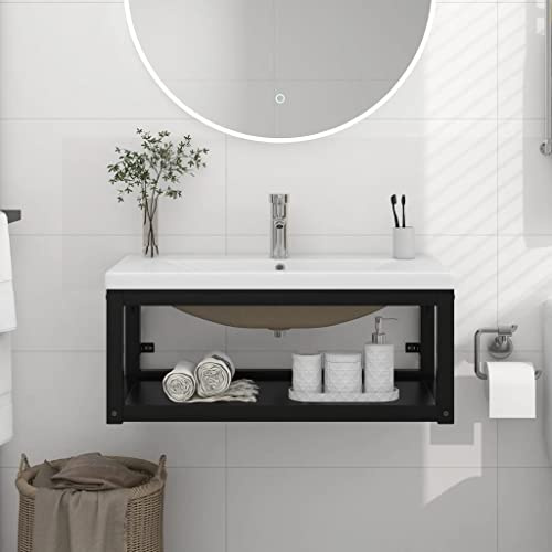 Lumanois Estructura de baño con Lavabo Incorporado Hierro Negro,Mobiliario,Tocadores,Tocadores de baño,23.04kg-3101384