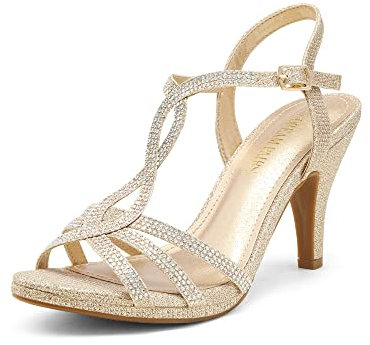 DREAM PAIRS Women's Heeled Sandals Wedding Platform Sandal for Women, Amore_3,Size 5,Gold,Amore_3