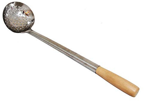 rukauf Stabiler Schaumlöffel Tief 49-50 cm lang, Ø 12,6 cm Schaumkelle Suppenkelle Gross Holz-Griff