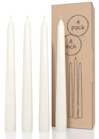 CANDWAX Ivory Taper Candles 8 inch Dripless - Set of 4 Tapered Candle Ideal for Dinner - Smokeless and Unscented Candlesticks Long Burning