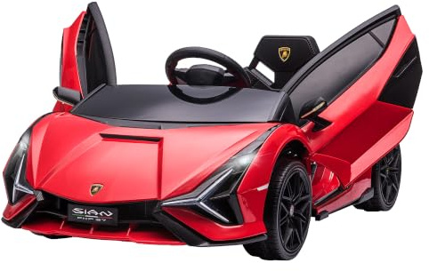 HOMCOM Coche Eléctrico para Niños 12V Lamborghini SIAN 108x62x40 cm Rojo | Coche de Batería de +3 Años, Mando a Distancia, Apertura de Puerta, Música MP3 USB, Faros, 3-5 km/h