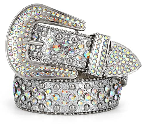 LEACOOLKEY - Cintura unisex, alla moda, con strass, con borchie, in pelle sintetica (PU), adatta per jeans
